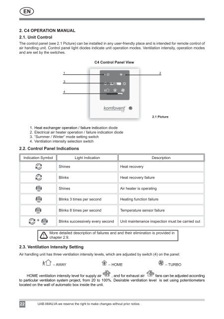 Elektros montavimo ir eksploatavimo instrukcija - komfovent