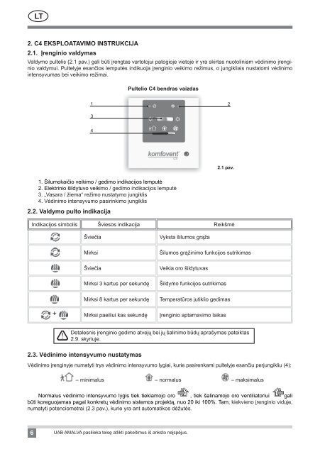 Elektros montavimo ir eksploatavimo instrukcija - komfovent