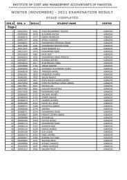 winter (november) - 2011 examination result - Institute of Cost and ...