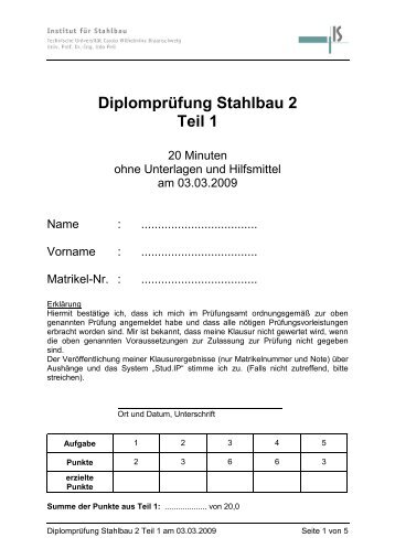 DiplomprÃ¼fung Stahlbau 2 Teil 1