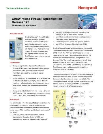 OneWireless Firewall Specification Release 120 - Tofino Security