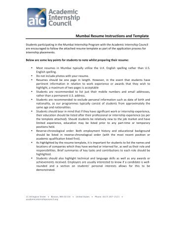 Mumbai Resume Instructions and Template - Berkeley Study Abroad