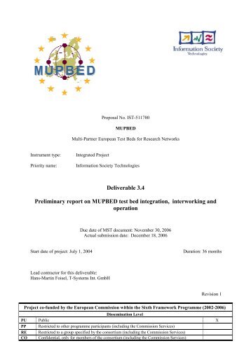 Deliverable 3.4 Preliminary report on MUPBED test bed integration ...