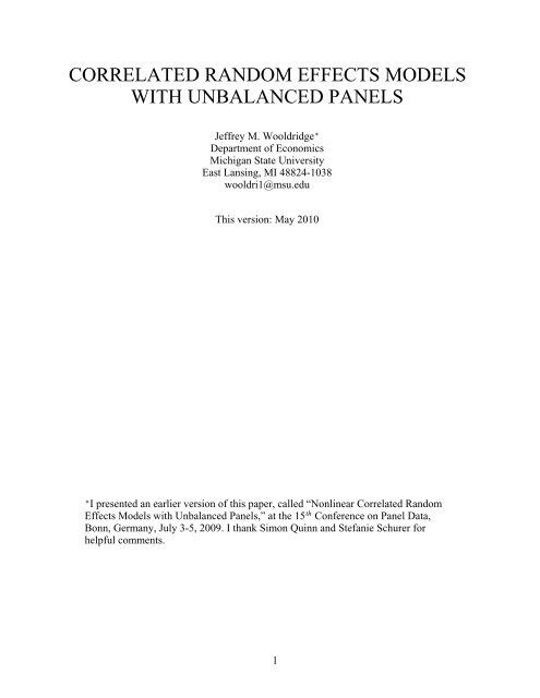 correlated random effects models with unbalanced panels