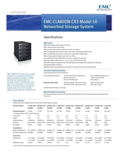 EMC CLARiiON CX3 Model-10 Specification Sheet