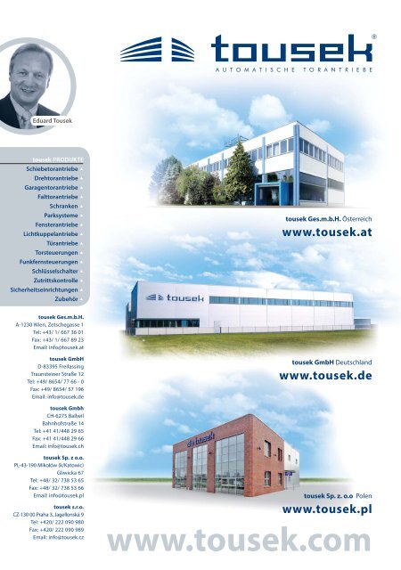 ProduktÃ¼bersicht 2014 - tousek GmbH