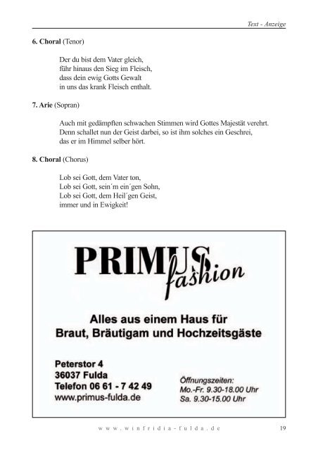 So., 2. Dezember 2007 - Städtischer Konzertchor Winfridia Fulda