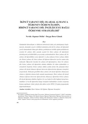 İkinci Yabancı Dil Olarak Almanca Öğrenen Öğrencilerin, Birinci