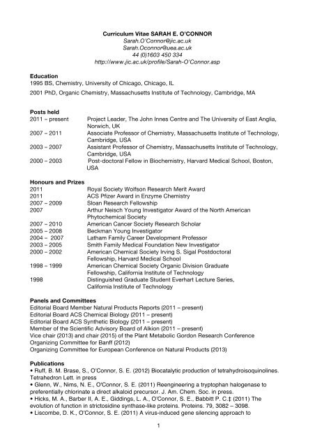 Sarah O'Connor's CV - John Innes Centre