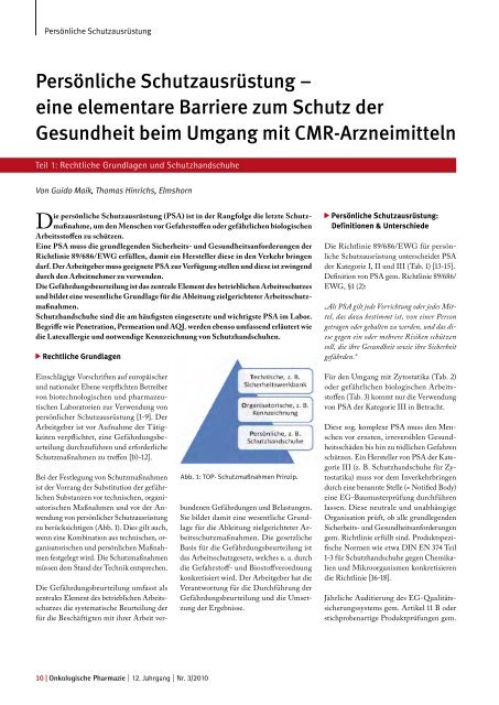 Druckversion Fachartikel PersÃ¶nliche SchutzausrÃ¼stung PSA