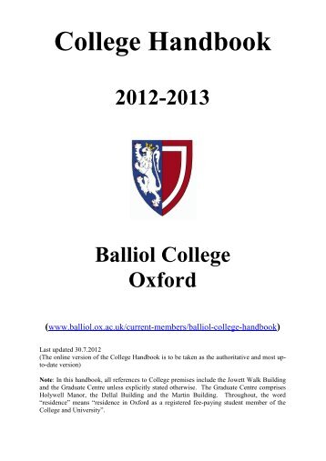 College Handbook - Balliol College - University of Oxford