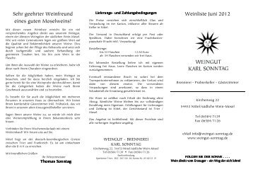 aktuelle Preisliste - Weingut Karl Sonntag