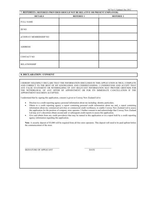 eCosway Store Operator Application Form