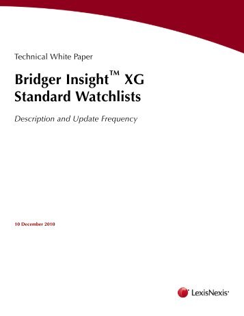Bridger Insight XG Standard Watchlists