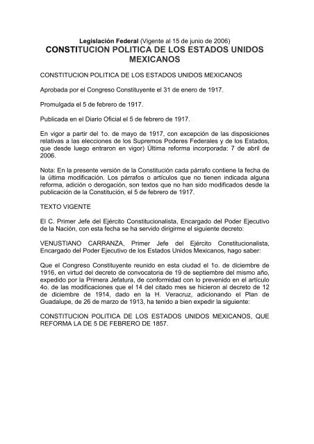 CONSTITUCION POLITICA DE LOS ESTADOS UNIDOS MEXICANOS