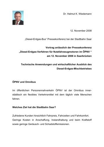Dr. Helmut K. Wiedemann 12. November 2008 Ã¢Â€ÂžDiesel-Erdgas-Bus ...