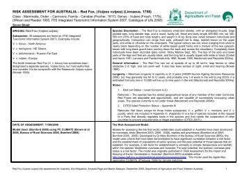 RISK ASSESSMENT FOR AUSTRALIA – Red Fox, (Vulpes ... - ISSG