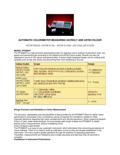 Astm D1500 Colour Chart