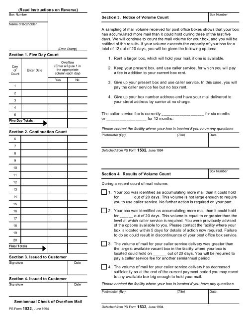 PS Form 1532, Semiannual Check of Overflow Mail - NALC Branch 78