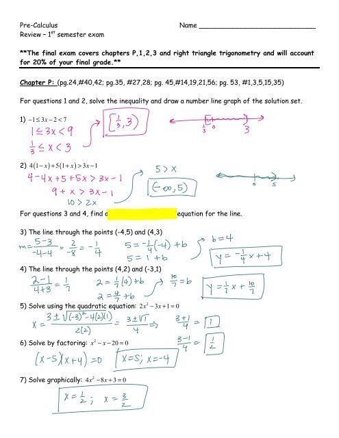 Semester 1 Review Packet Answers Precalc Jnt
