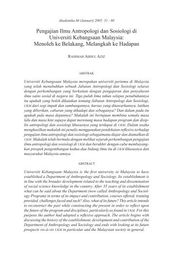 Pengajian Ilmu Antropologi dan Sosiologi di Universiti Kebangsaan ...