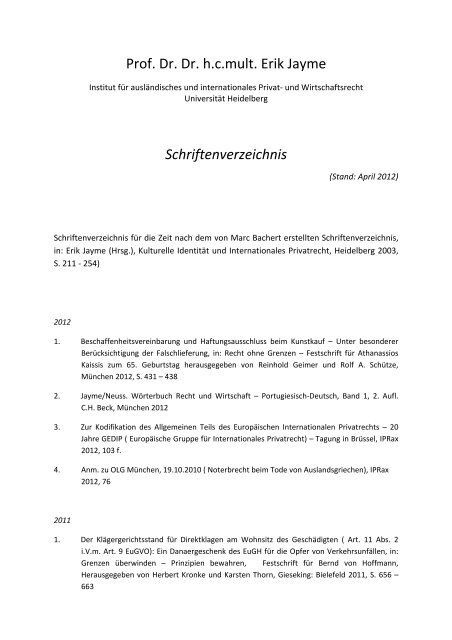 Schriftenverzeichnis - Institut für ausländisches und internationales ...