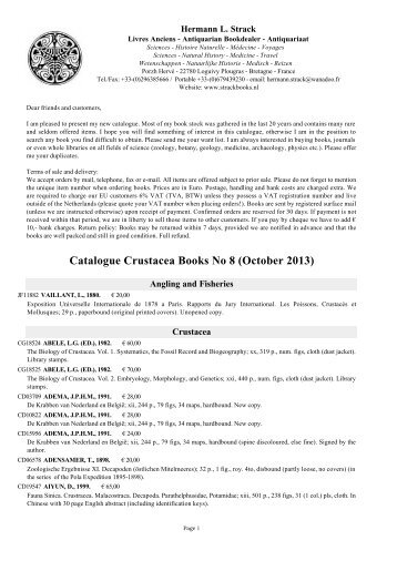 Catalogue Crustacea Books (Updated July 2013) - Hermann L. Strack