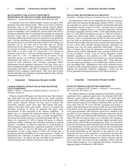 1 1 Symposium Chemosensory Receptors Satellite DEVELOPMENT ...