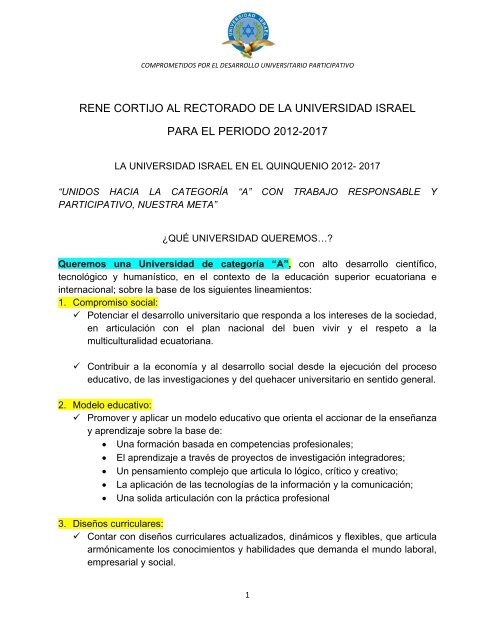 Propuesta Candidato a Rector René Cortijo - Universidad Israel