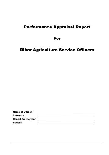 Performance Appraisal Report For Bihar Agriculture Service Officers