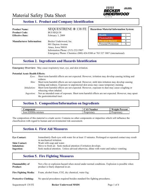 Sequestrene 138 MSDS - Becker Underwood