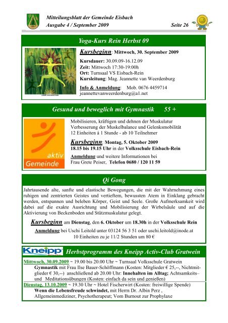 Mitteilungsblatt Ausgabe 4 - September 2009 - Gemeinde Eisbach