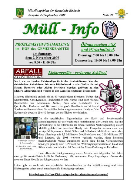 Mitteilungsblatt Ausgabe 4 - September 2009 - Gemeinde Eisbach