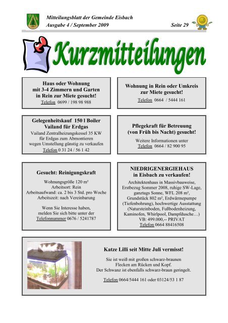 Mitteilungsblatt Ausgabe 4 - September 2009 - Gemeinde Eisbach