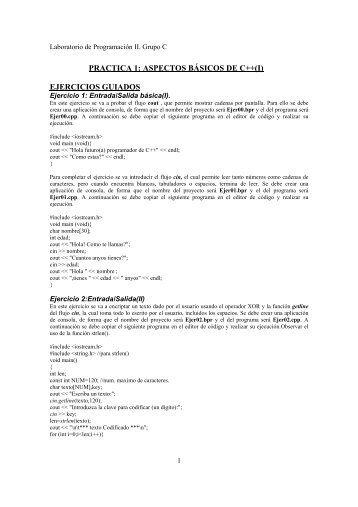 PRACTICA 1: ASPECTOS BÁSICOS DE C++(I) EJERCICIOS ...