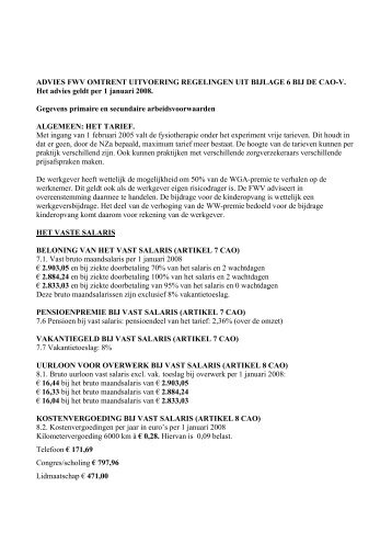 Advies FWV inzake uitvoering bijlage 6 bij CAO V - Kngf