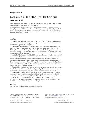 Evaluation of the FICA Tool for Spiritual Assessment