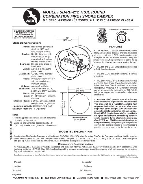 model fsd-rd-212 true round combination fire / smoke damper - NCA ...