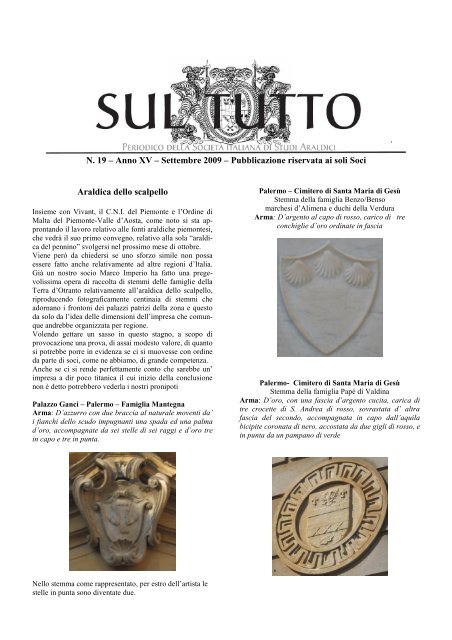 N. 19 – Anno XV – Settembre 2009 - Società Italiana di Studi Araldici