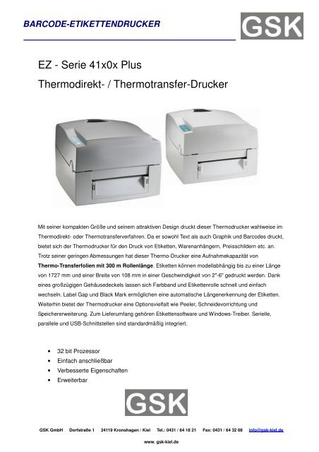 EZ - Serie 41x0x Plus Thermodirekt- / Thermotransfer-Drucker
