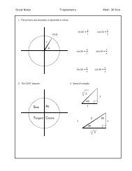 Study Notes Trigonometry Math 30 Pure (x,y) A r 45 1 1 2 Cosine All ...