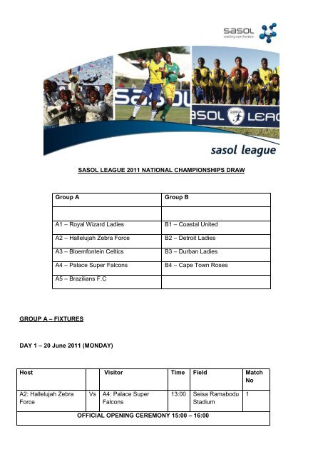 Sasol League 2011 National Championship Draw and Fixtures