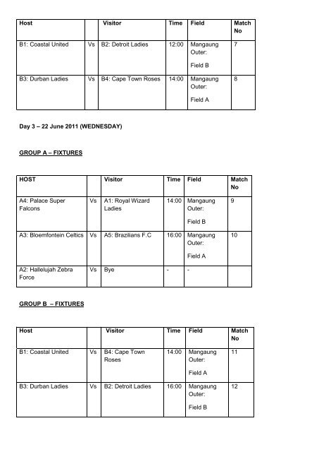 Sasol League 2011 National Championship Draw and Fixtures