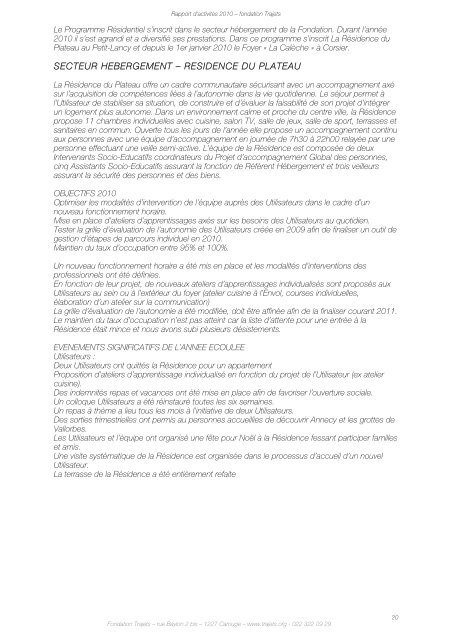 RAPPORT D'ACTIVITÉS - 2010