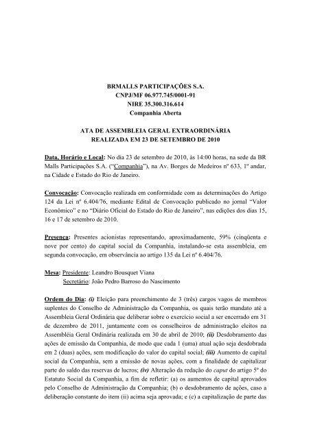 BRMALLS PARTICIPAÃÃES S.A. CNPJ/MF 06.977.745/0001-91 ...