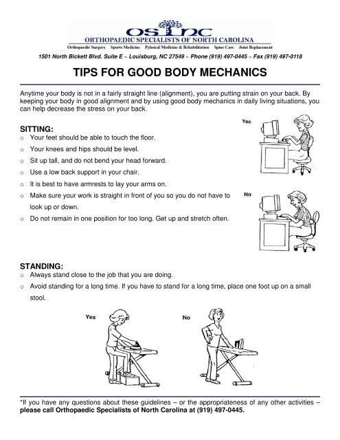 TIPS FOR GOOD BODY MECHANICS