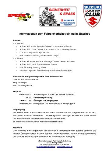 Informationen zum Fahrsicherheitstraining in Jüterbog - Suzuki Club