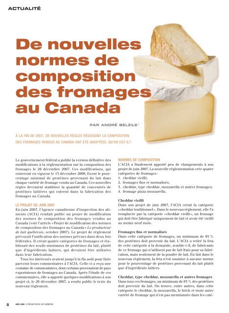 De nouvelles normes de composition des fromages au Canada