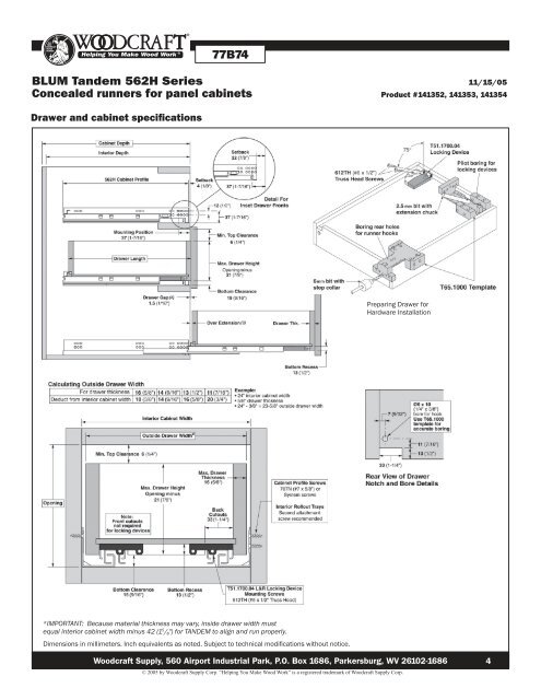 BLUM Tandem 562H Series, & Tandem Plus Blumotion - Woodcraft