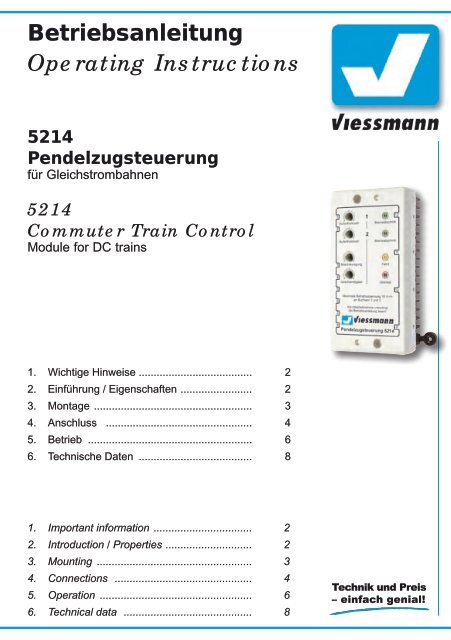 Viessmann Anleitung 5214 - Pendelzugsteuerung